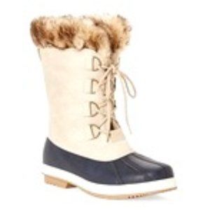 JustFab Lydiia Faux Fur Beige Boots
